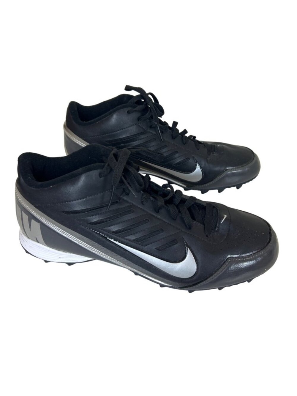 Nike Land Shark Football Cleats Sz 13 Black Silver Athletic Sports Shoes Sporty